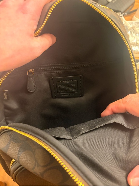 Coach Signature Canvas Backpack in Dark Brown and Black with Gold Hardware